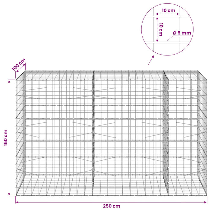 Gabion cu fir de 5 mm și plasă de 10x10 cm 250x100x150 cm WALTI