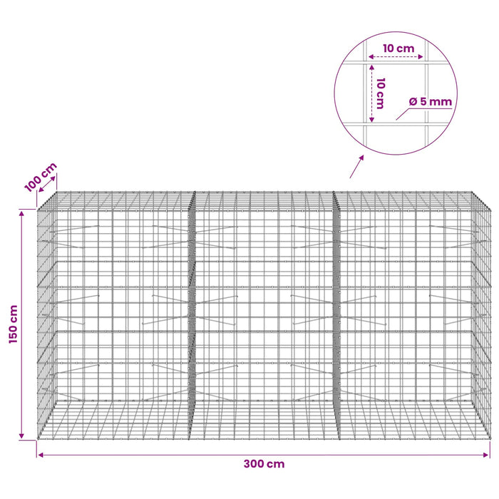Gabion cu fir de 5 mm și plasă de 10x10 cm 300x100x150 cm WALTI