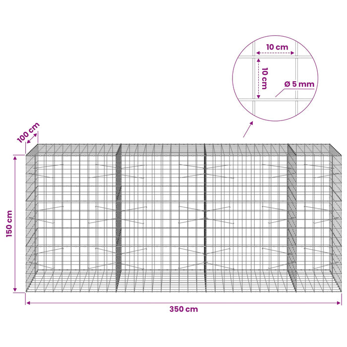 Gabion cu fir de 5 mm și plasă de 10x10 cm 350x100x150 cm WALTI