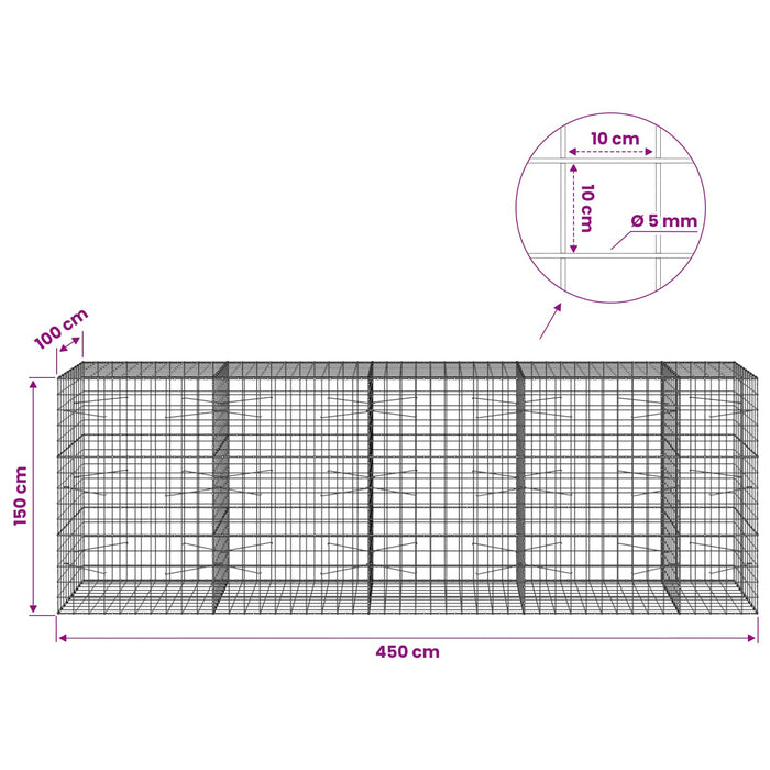 Gabion cu fir de 5 mm și plasă de 10x10 cm 450x100x150 cm WALTI