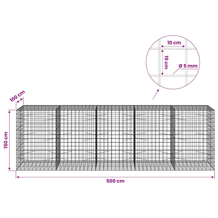 Gabion cu fir de 5 mm și plasă de 10x10 cm 500x100x150 cm WALTI