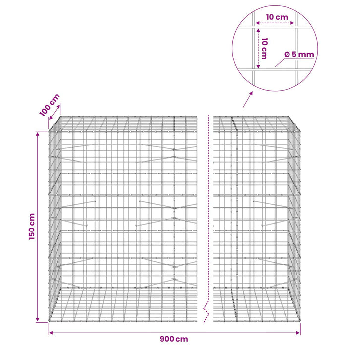 Gabion cu fir de 5 mm și plasă de 10x10 cm 900x100x150 cm WALTI