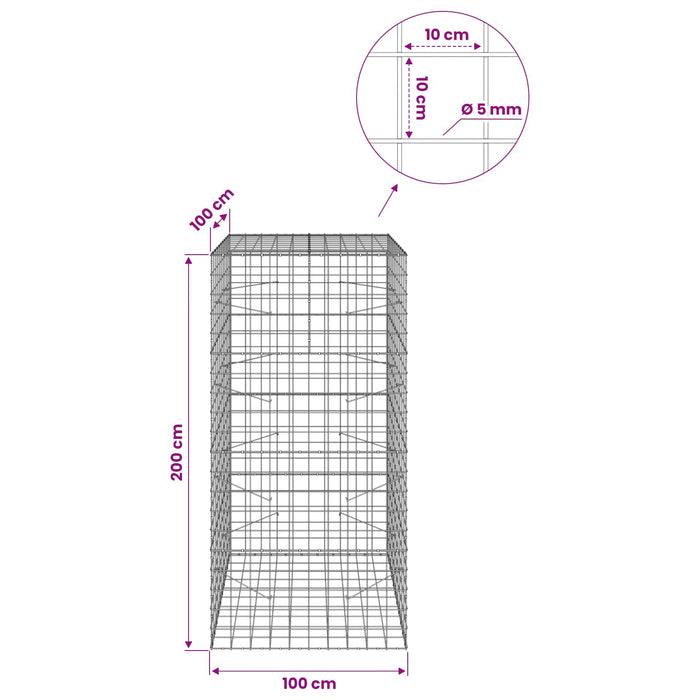 Gabion cu fir de 5 mm și plasă de 10x10 cm 100x100x200 cm WALTI