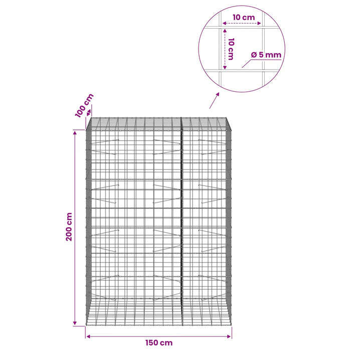 Gabion cu fir de 5 mm și plasă de 10x10 cm 150x100x200 cm WALTI