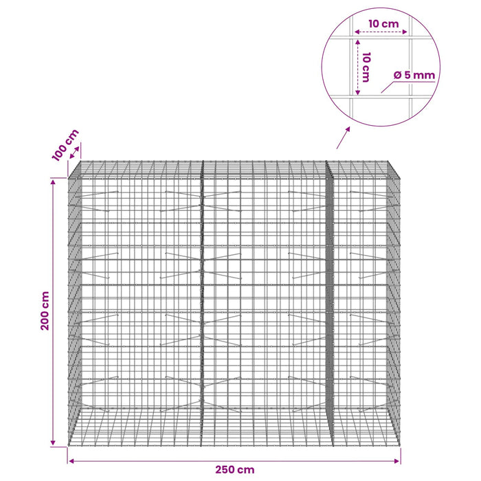 Gabion cu fir de 5 mm și plasă de 10x10 cm 250x100x200 cm WALTI