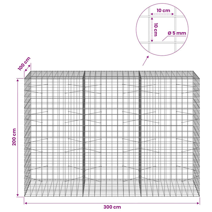 Gabion cu fir de 5 mm și plasă de 10x10 cm 300x100x200 cm WALTI