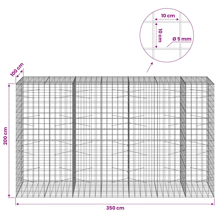 Gabion cu fir de 5 mm și plasă de 10x10 cm 350x100x200 cm WALTI
