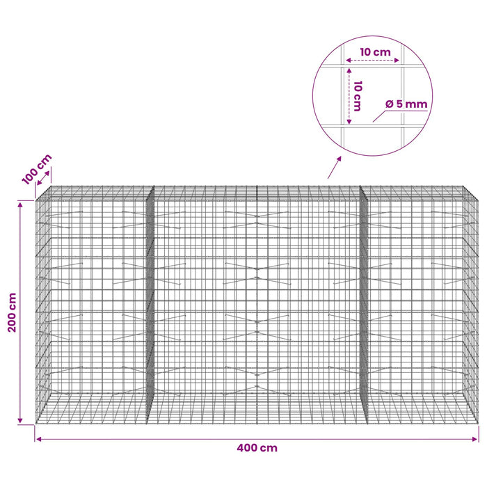 Gabion cu fir de 5 mm și plasă de 10x10 cm 400x100x200 cm WALTI