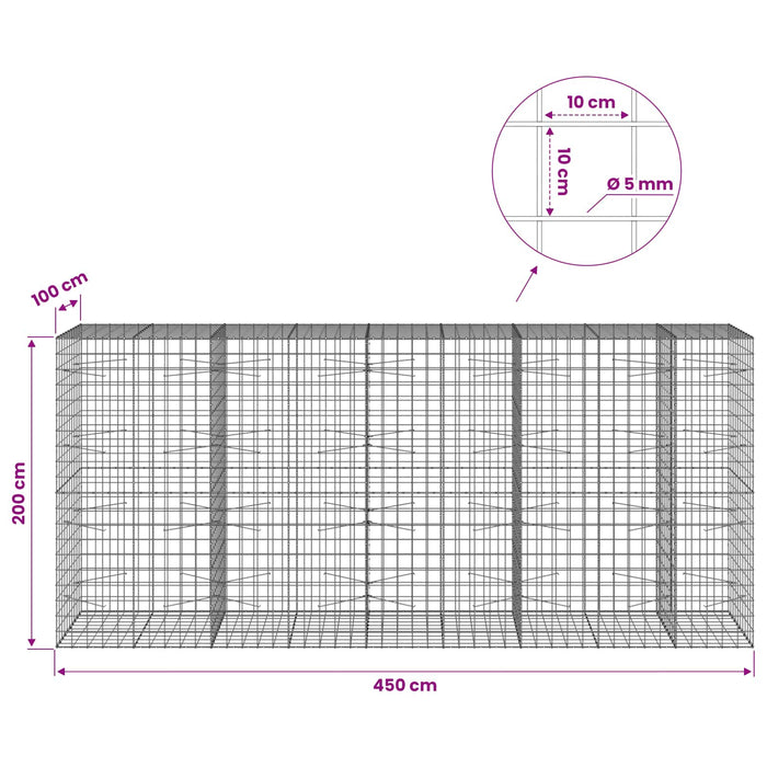Gabion cu fir de 5 mm și plasă de 10x10 cm 450x100x200 cm WALTI