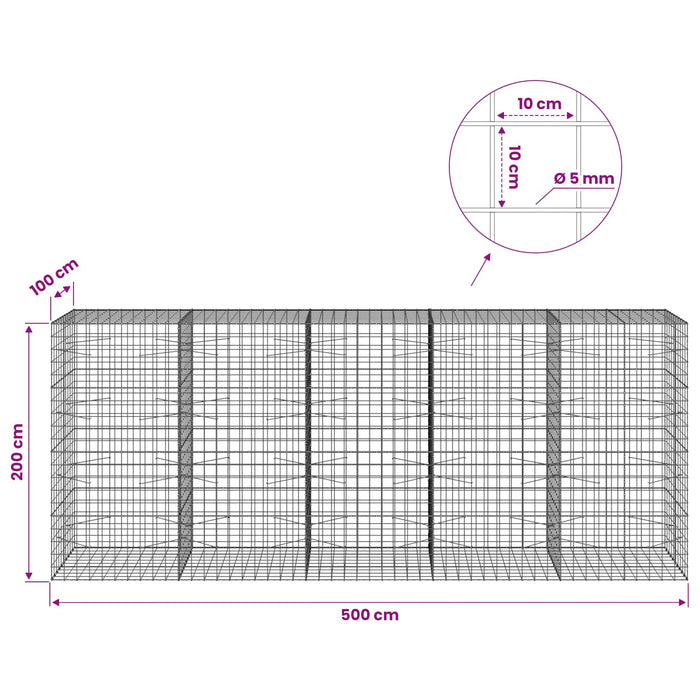 Gabion cu fir de 5 mm și plasă de 10x10 cm 500x100x200 cm WALTI