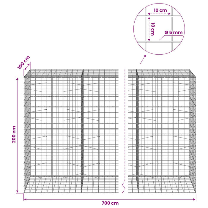 Gabion cu fir de 5 mm și plasă de 10x10 cm 700x100x200 cm WALTI