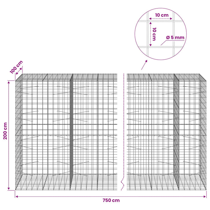 Gabion cu fir de 5 mm și plasă de 10x10 cm 750x100x200 cm WALTI