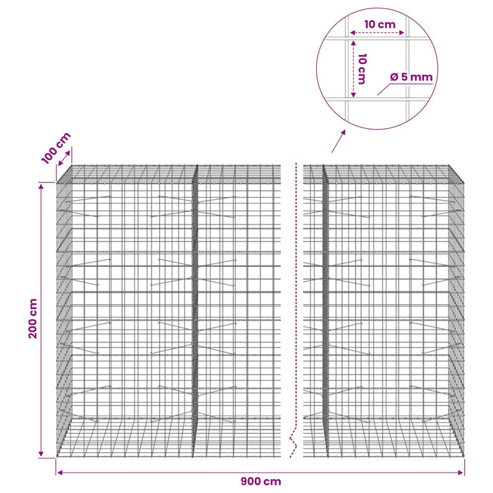 Gabion cu fir de 5 mm și plasă de 10x10 cm 900x100x200 cm WALTI