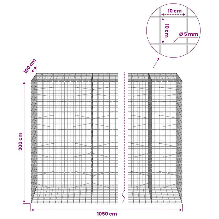 Gabion cu fir de 5 mm și plasă de 10x10 cm 1050x100x200 cm WALTI