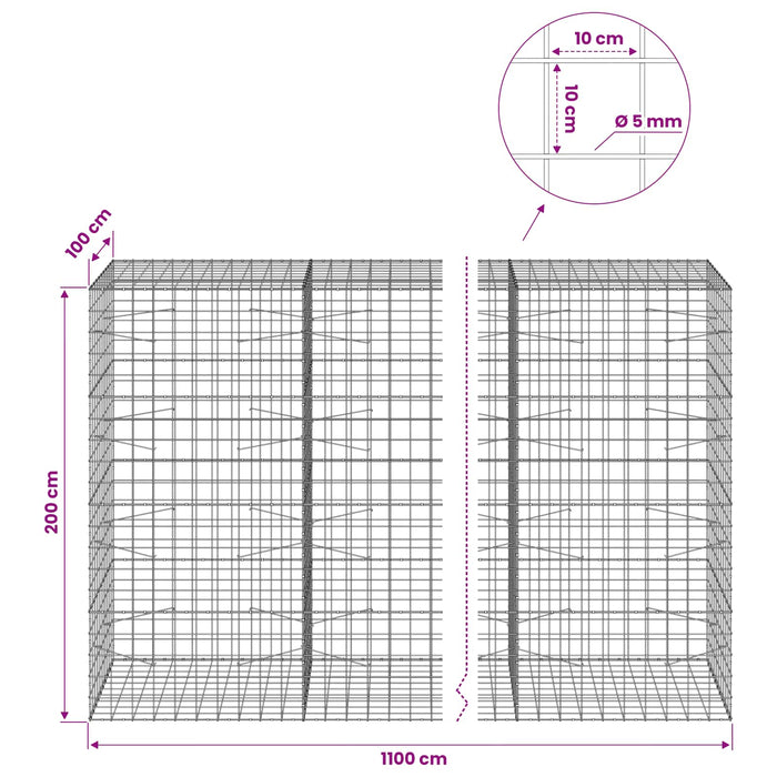 Gabion cu fir de 5 mm și plasă de 10x10 cm 1100x100x200 cm WALTI