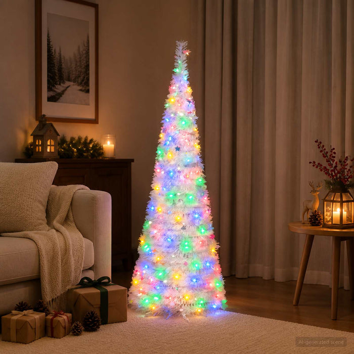 Brad de Crăciun pop up cu LED 150 cm 100 LED-uri PVC și PET Alb WALTI