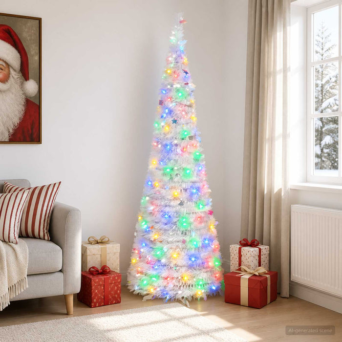 Brad de Crăciun pop up cu LED 210 cm 200 LED-uri PVC și PET Alb WALTI