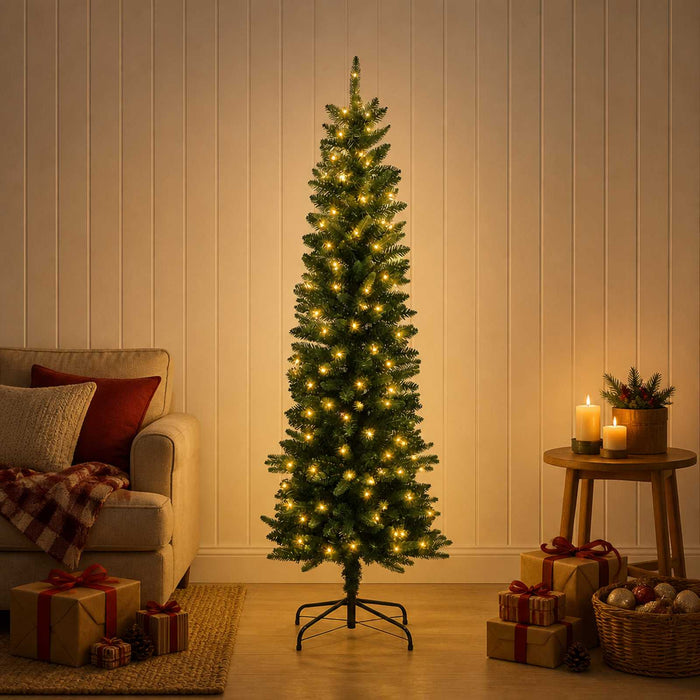 Copac Artificial Slăb de Crăciun 150 cm 150 LED-uri Alb cald WALTI