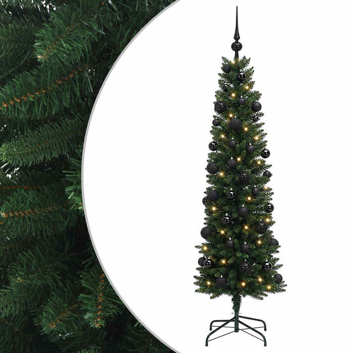Brad de Crăciun artificial îngust cu globuri 120 cm 150 LED-uri WALTI