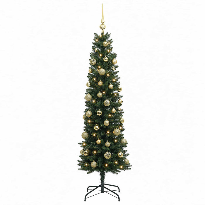 Brad de Crăciun artificial îngust cu globuri 150 cm 150 LED-uri - WALTI WALTI