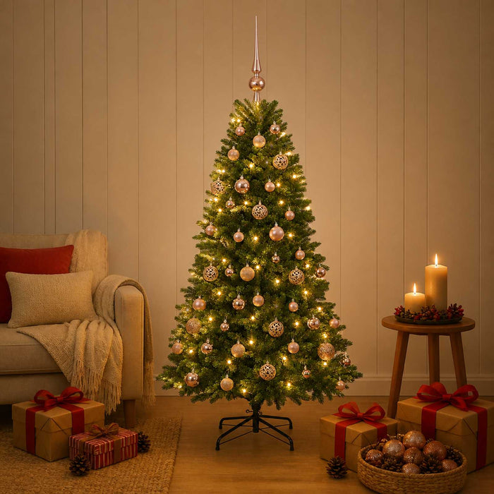 Brad de Crăciun artificial cu globuri 120 cm 150 LED-uri WALTI