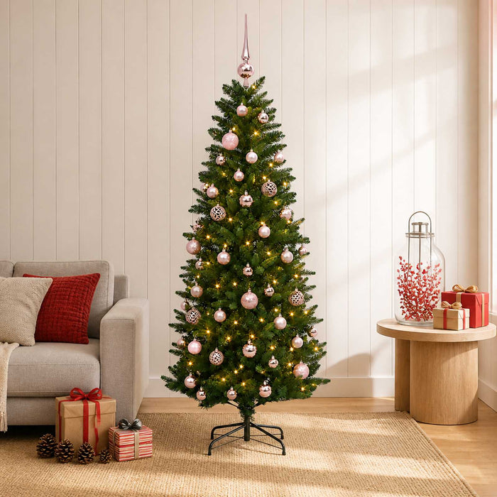 Brad de Crăciun artificial cu globuri 150 cm 150 LED-uri WALTI