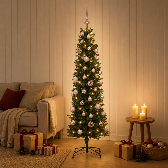 Brad de Crăciun artificial îngust cu globuri 120 cm 150 LED-uri WALTI