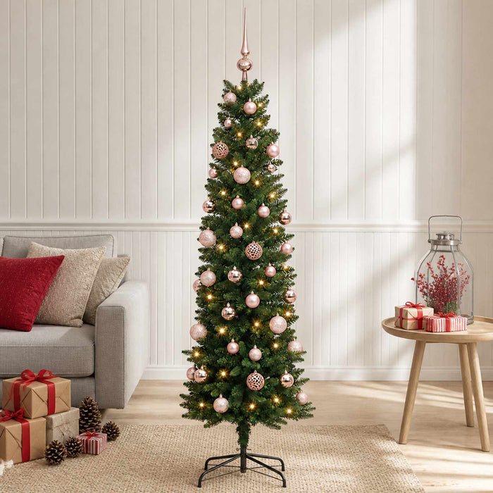 Brad de Crăciun artificial îngust cu globuri 150 cm 150 LED-uri WALTI