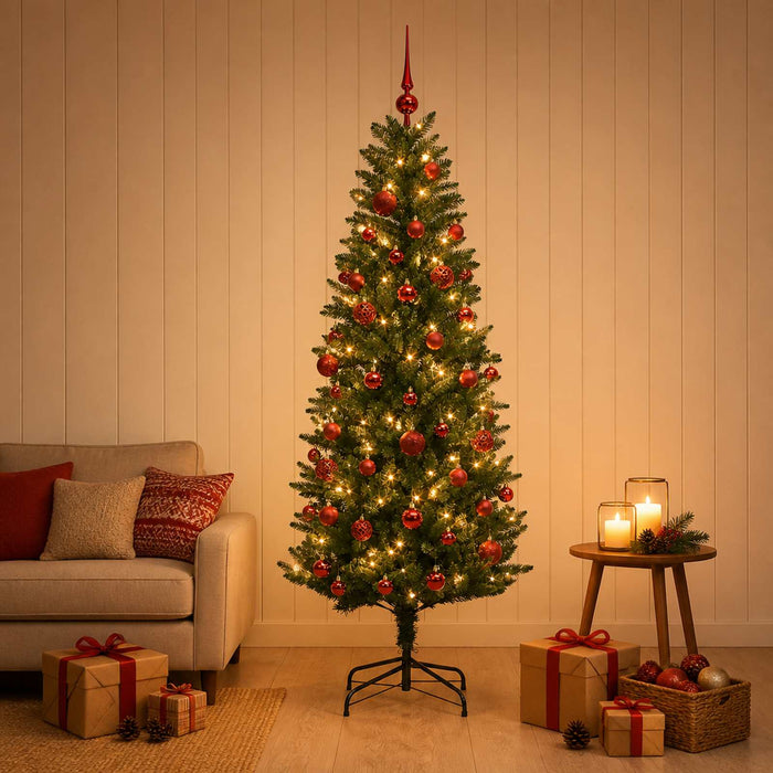 Brad de Crăciun artificial cu globuri 120 cm 150 LED-uri WALTI