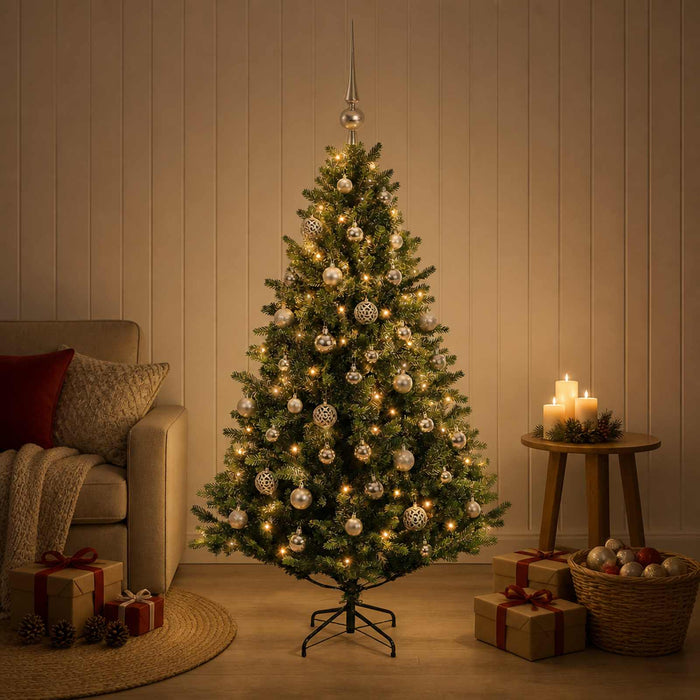 Brad de Crăciun artificial cu globuri 120 cm 150 LED-uri WALTI
