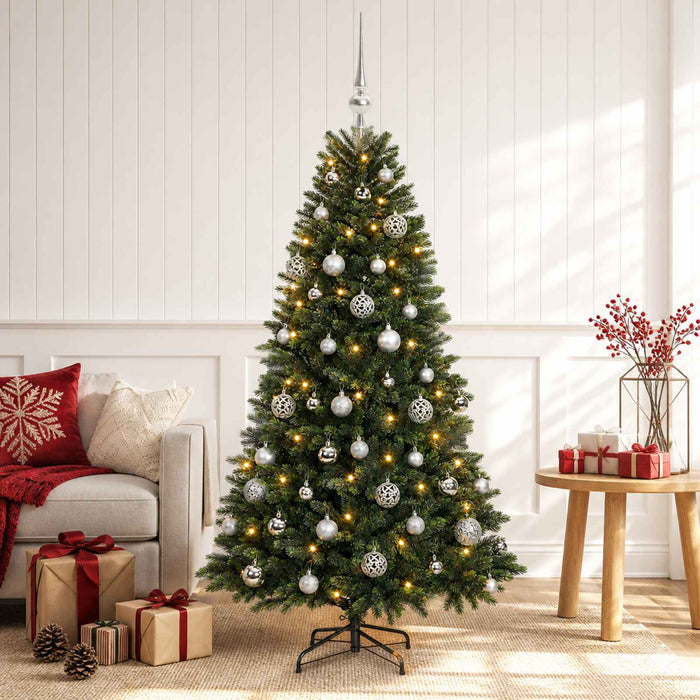 Brad de Crăciun artificial cu globuri 150 cm 150 LED-uri WALTI