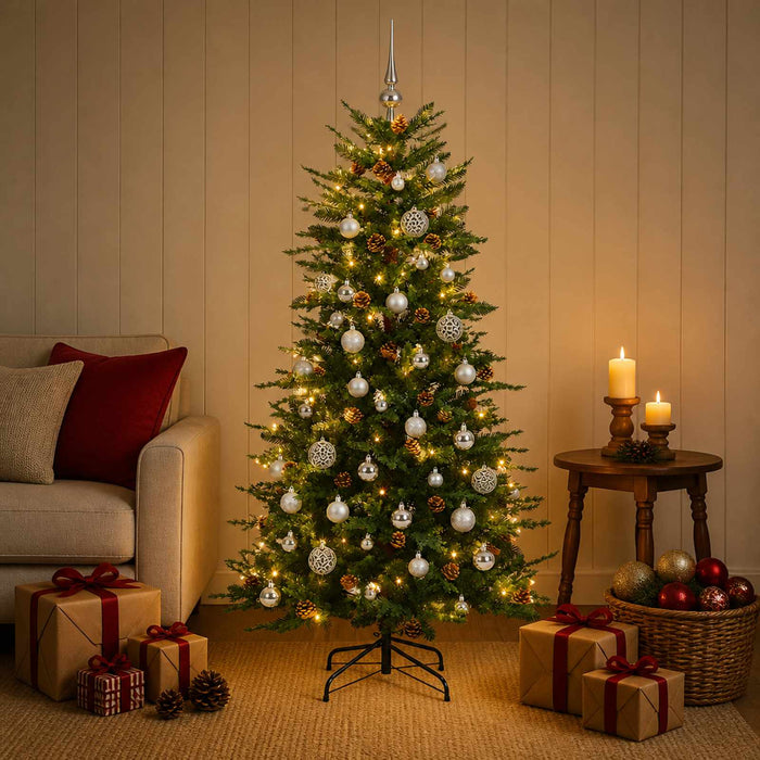 Brad de Crăciun artificial cu glob 150 cm 150 LED-uri Alb cald WALTI