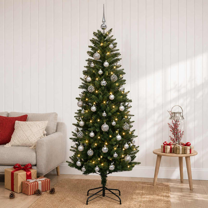Brad de Crăciun artificial cu globuri 150 cm 150 LED-uri WALTI