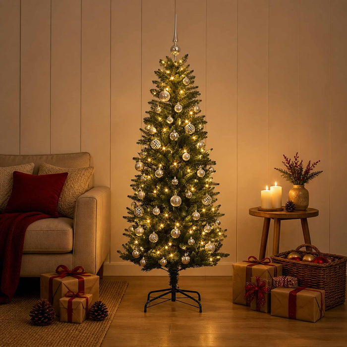 Brad de Crăciun artificial cu globuri 150 cm 150 LED-uri WALTI
