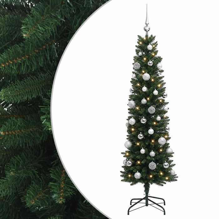 Brad de Crăciun artificial îngust cu globuri 120 cm 150 LED-uri WALTI