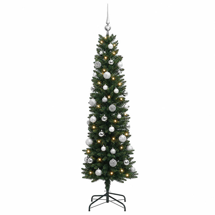 Brad de Crăciun artificial îngust cu globuri 120 cm 150 LED-uri WALTI