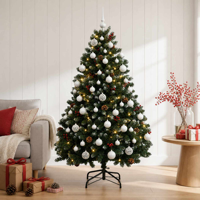 Brad de Crăciun artificial verde cu globuri 150 cm 150 LED-uri WALTI