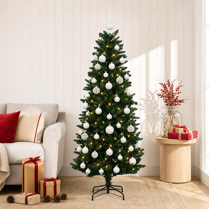 Brad de Crăciun artificial cu globuri 120 cm 150 LED-uri WALTI