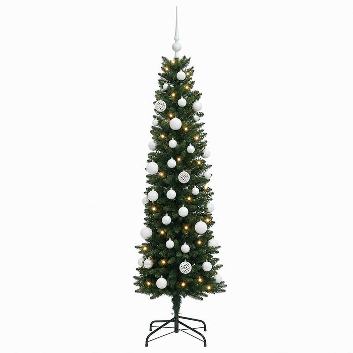 Brad de Crăciun artificial îngust cu globuri 120 cm 150 LED-uri WALTI