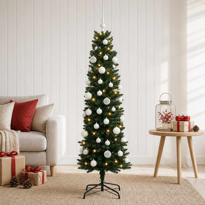 Brad de Crăciun artificial îngust cu globuri 120 cm 150 LED-uri WALTI