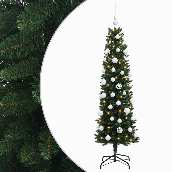Brad de Crăciun artificial îngust cu globuri 150 cm 150 LED-uri WALTI