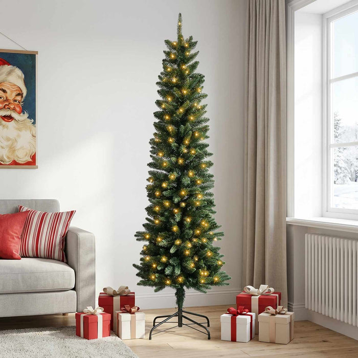 Copac Artificial Slăb de Crăciun 180 cm 300 LED-uri Alb cald WALTI