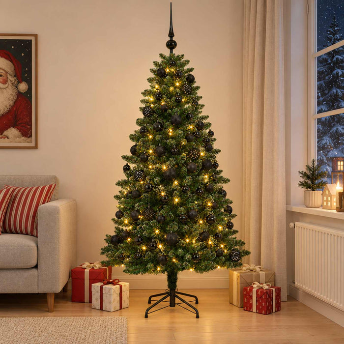 Brad de Crăciun artificial cu globuri 210 cm 300 LED-uri - WALTI WALTI