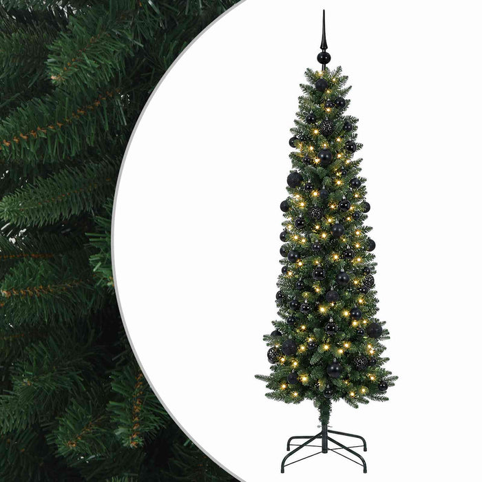 Brad de Crăciun artificial îngust cu globuri 210 cm 300 LED-uri WALTI