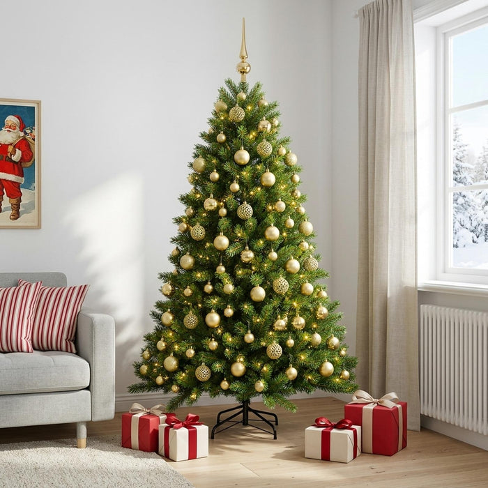 Brad de Crăciun artificial cu globuri 210 cm 300 LED-uri - WALTI WALTI