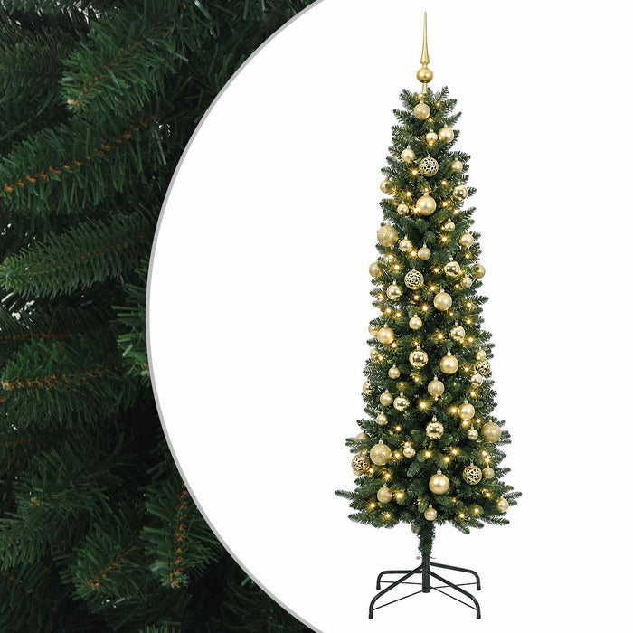 Brad de Crăciun artificial îngust cu globuri 210 cm 300 LED-uri - WALTI WALTI