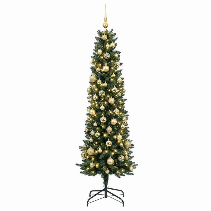 Brad de Crăciun artificial îngust cu globuri 210 cm 300 LED-uri - WALTI WALTI