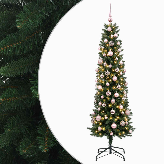Brad de Crăciun artificial îngust cu globuri 210 cm 300 LED-uri WALTI