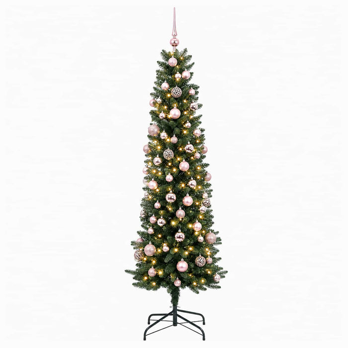 Brad de Crăciun artificial îngust cu globuri 210 cm 300 LED-uri WALTI