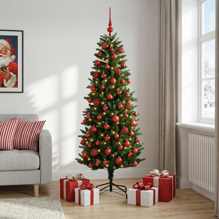 Brad de Crăciun artificial cu globuri 210 cm 300 LED-uri - WALTI WALTI